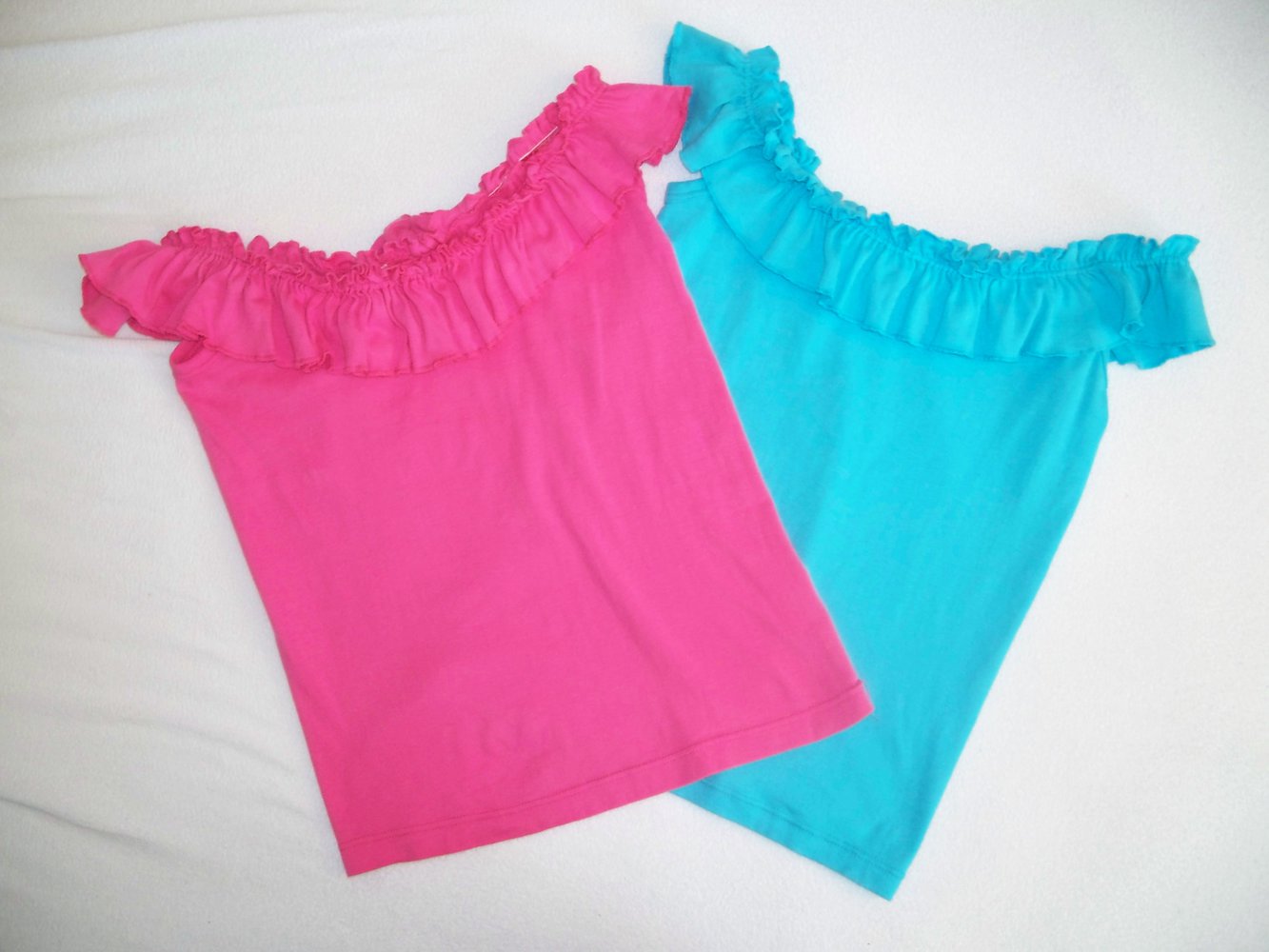 Top Shirt türkis schulterfrei off-shoulder mit Rüschen im Boho-Style Gr. 34/ 36