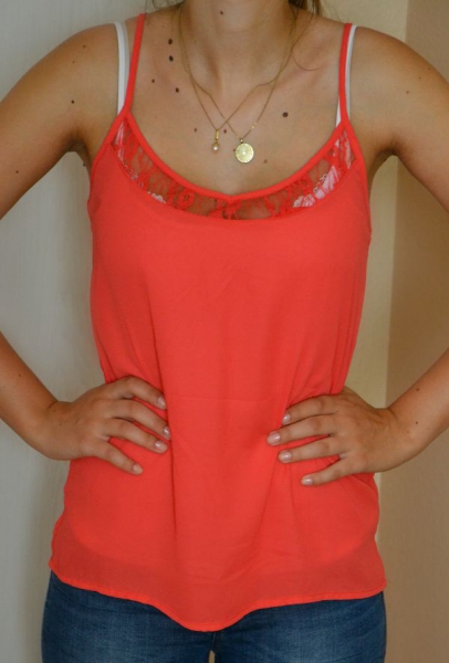 H&M Chiffon Basic Top mit Spitze rot XS S oversized NEU Spaghettiträger