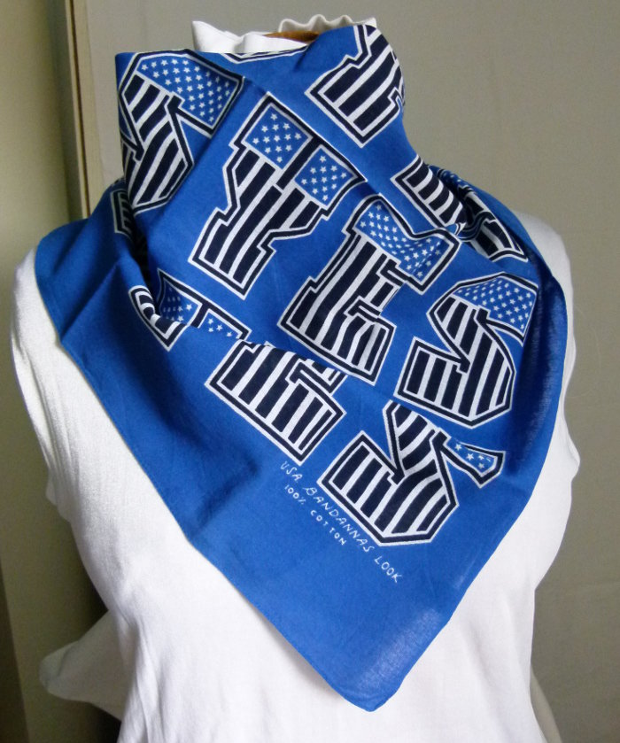 Halstuch Bandana Tuch, blau schwarz weiß, im USA-Look, Retro Vintage 90s 