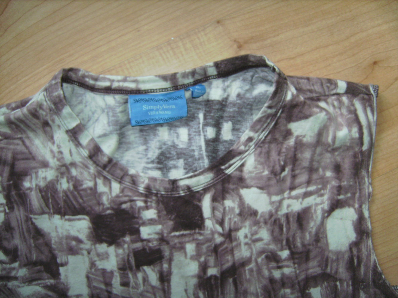 Vera Wang XL, Designer Brand Y2k Fashion Tank Top Printshirt Ärmellos, Cut Out, braun-beige, T-Shirt Batik-Printdruck rostbraun, Oberteil Retro Look