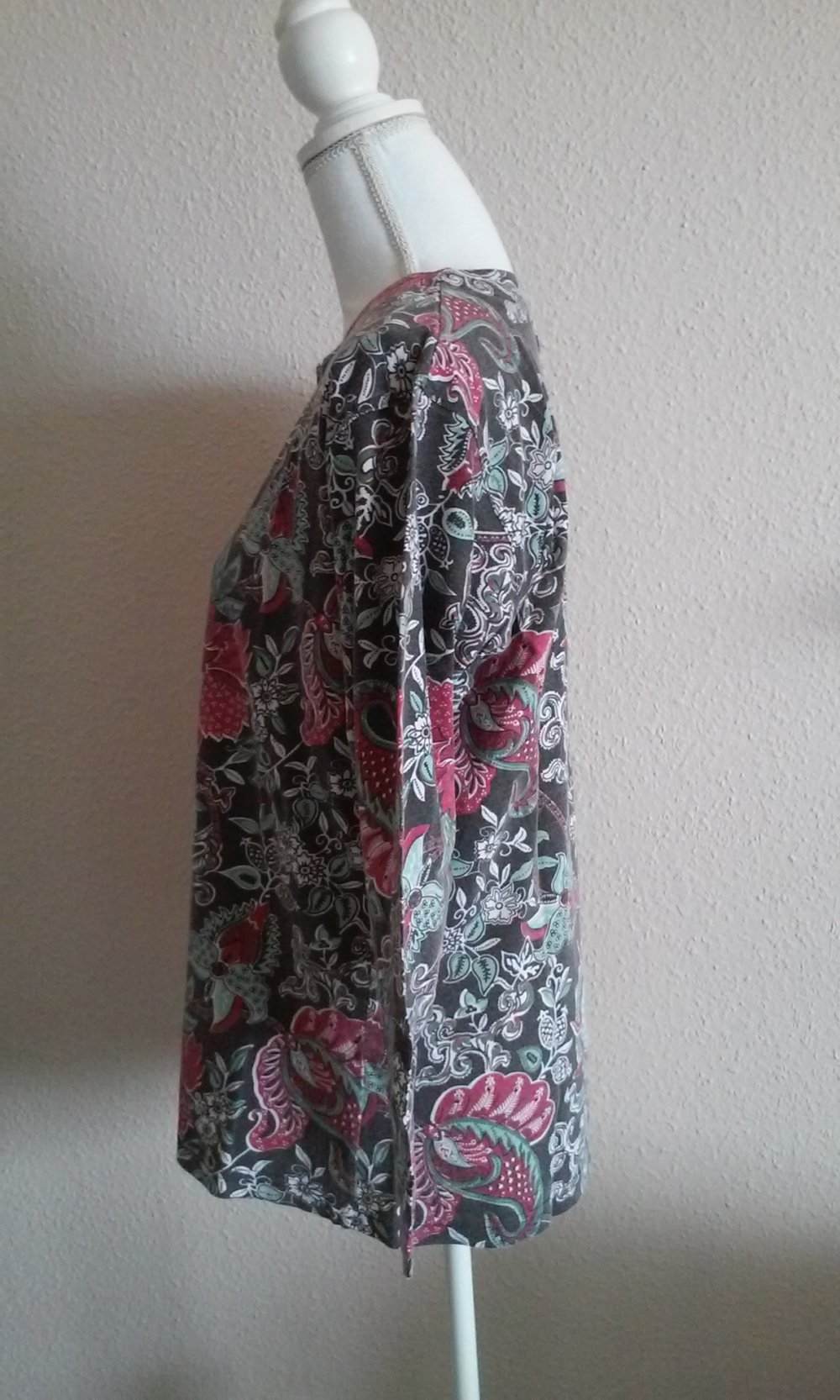  Damen Shirt Langarm T-Shirt Longshirt Rundhals Ausschnitt Knopfleiste