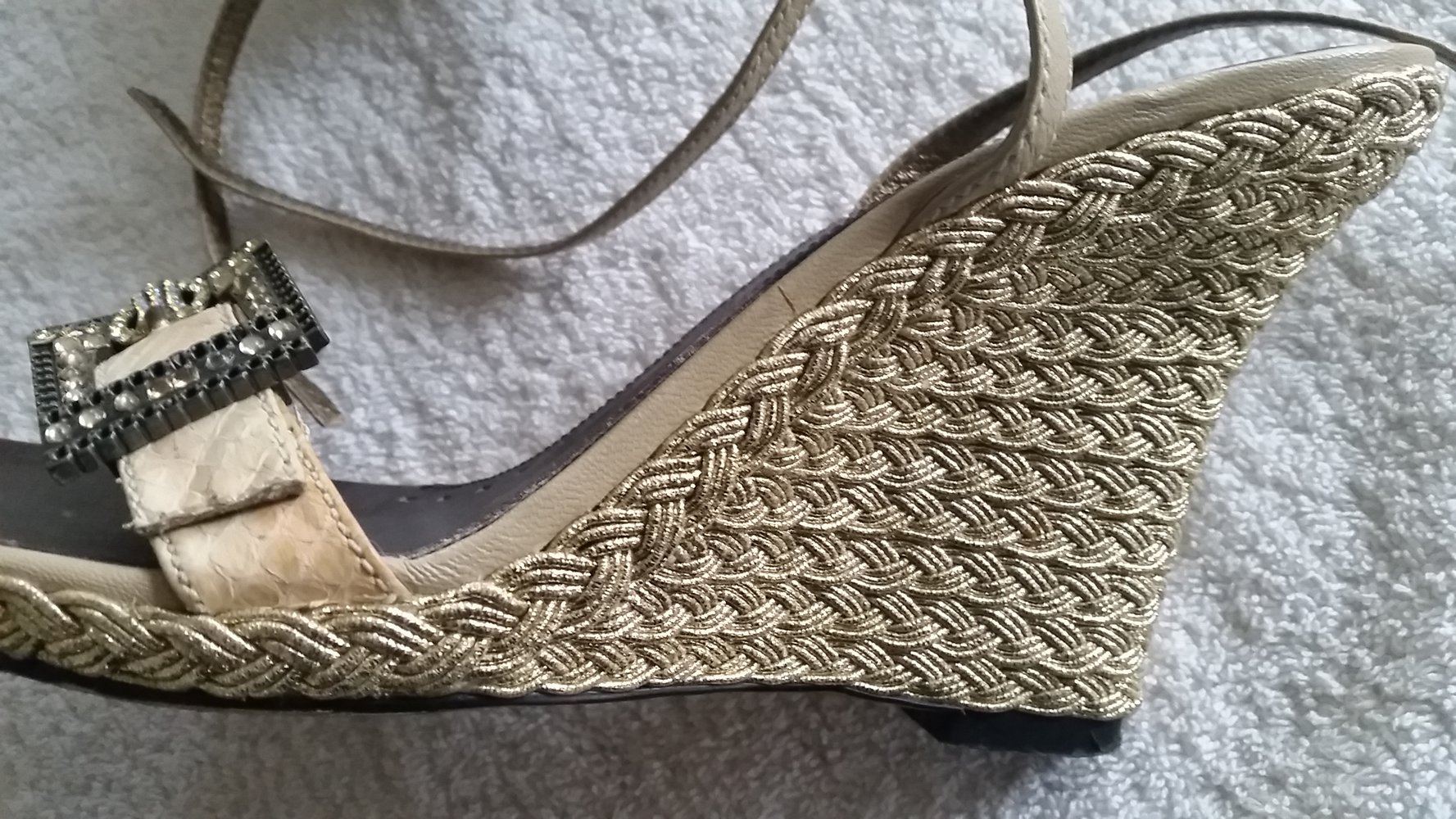 ROBERTO BOTELLA Elegante Luxus Sandalette Riemchen Gr.40 beige/gold Echtleder 
