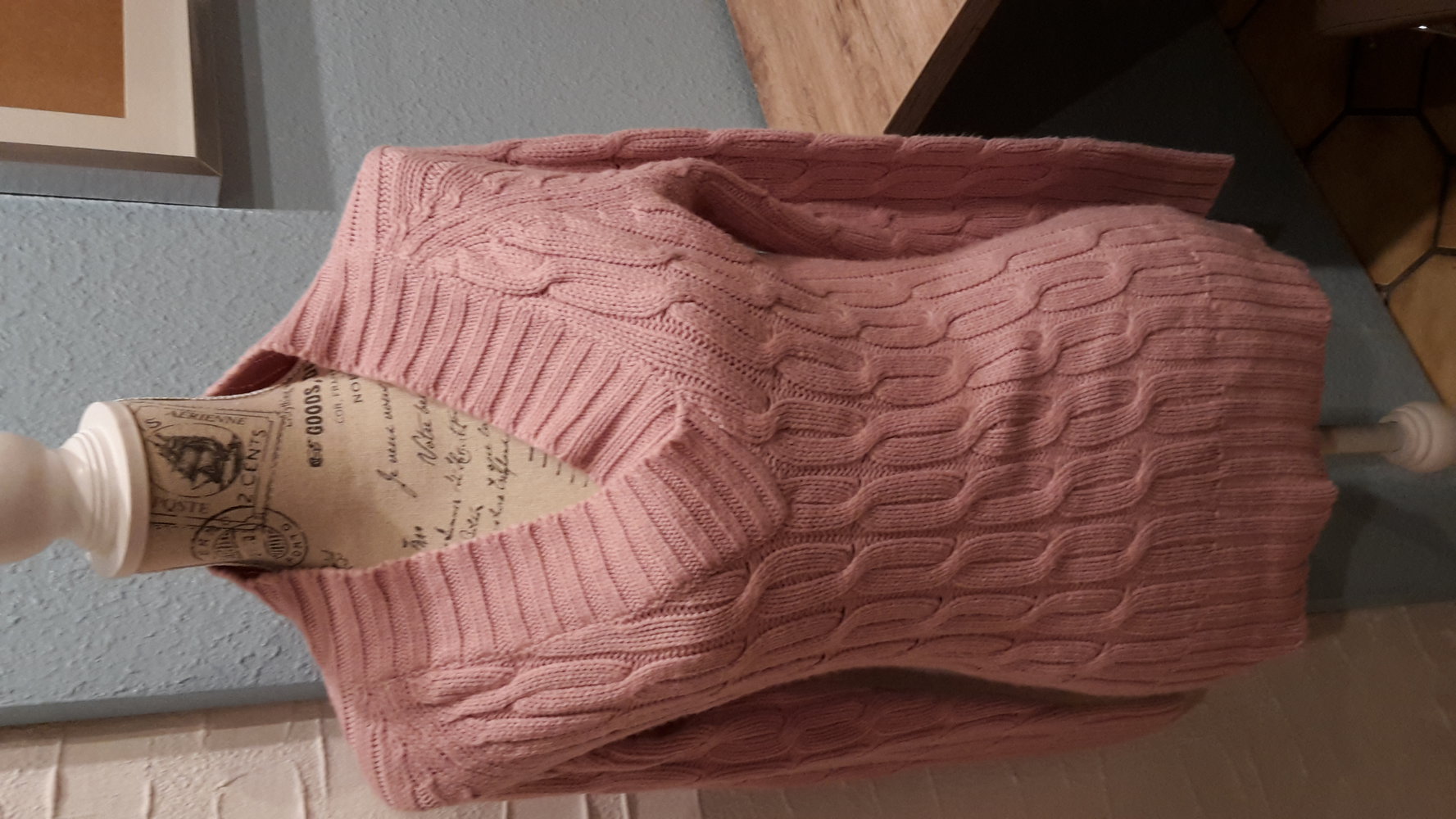 Rosa Strickpullover Gr. 38 V-Ausschnitt