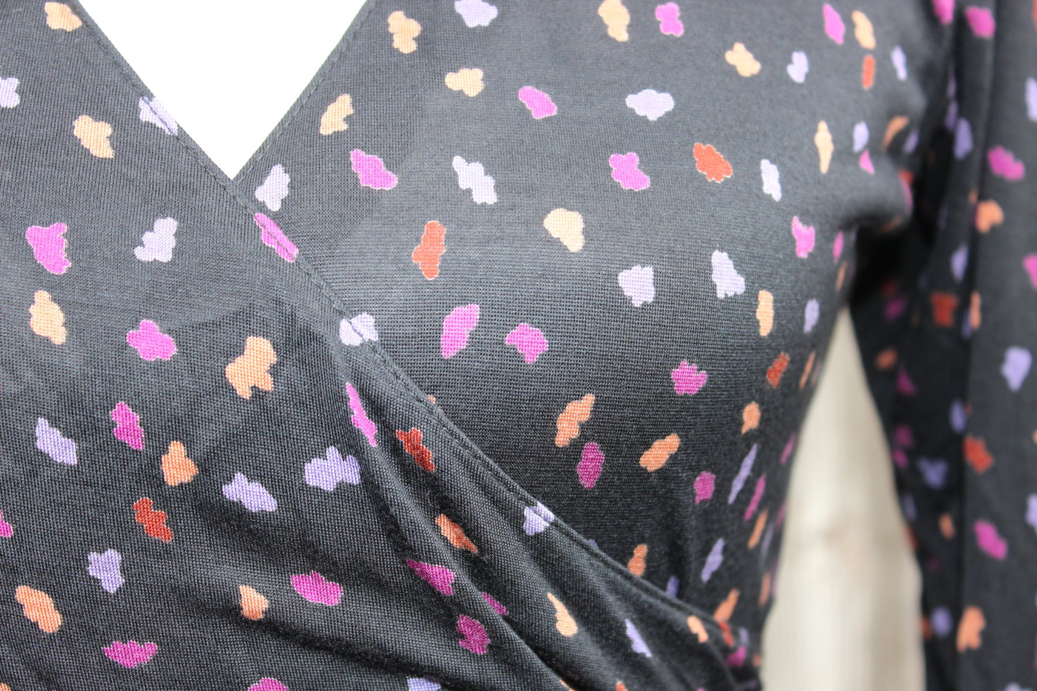 dunkelgraues True Vintage Kleid mit Flecken-Muster, Lady Ascot, ca. Größe 34