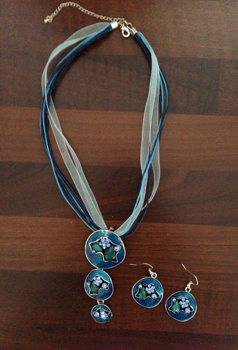 Neu: Set Kette Ohrringe Ohrhänger blau Schmuckset