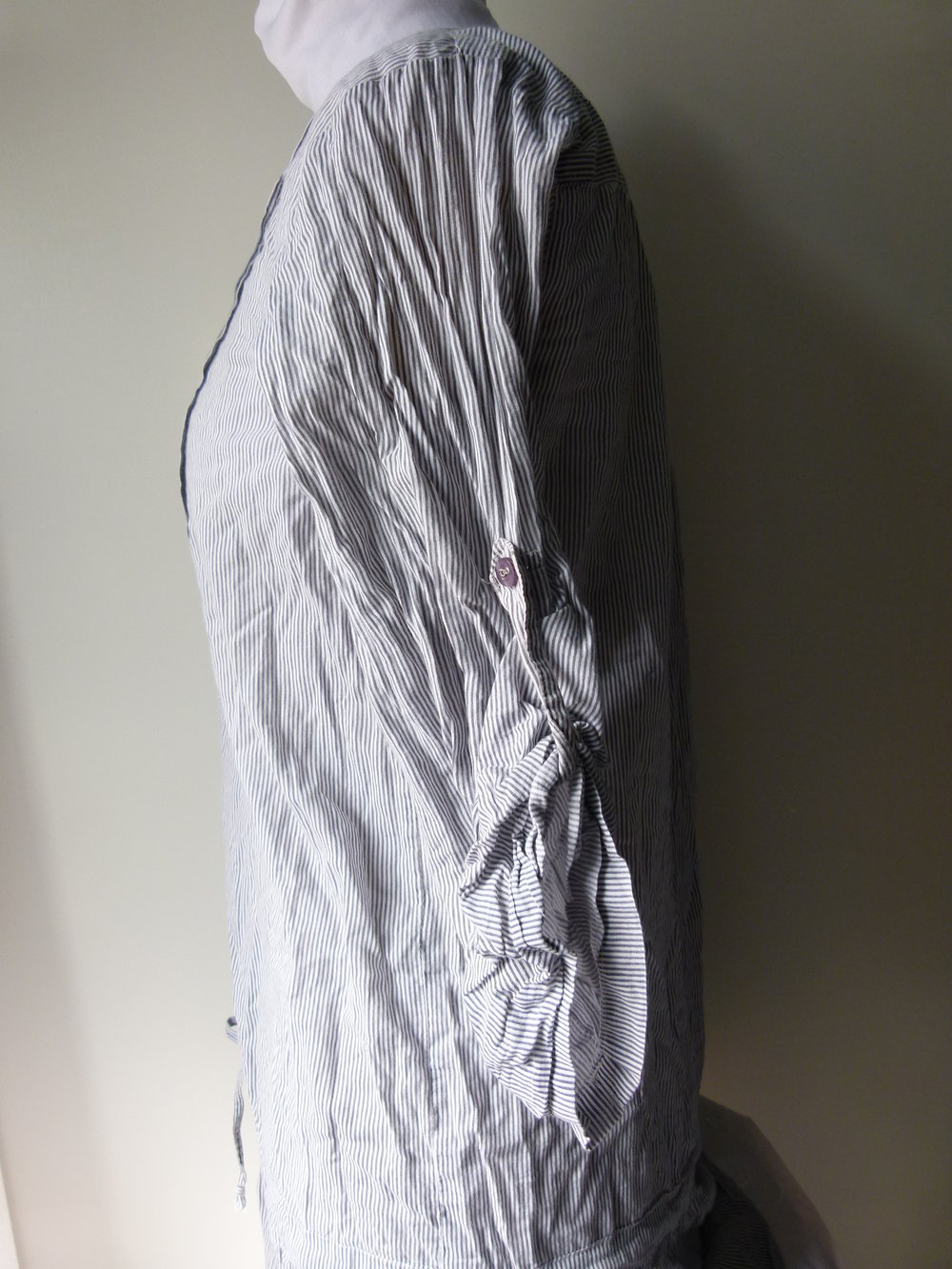 Long Bluse Tunika Hemdenkleid, weiß grau gestreift, Boho Lagenlook Landleben Mori