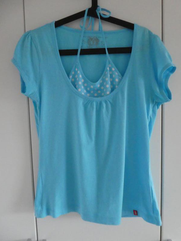 NEU – QS by s.Oliver – T-Shirt, hellblau mit weiß gepunktetem Innentop