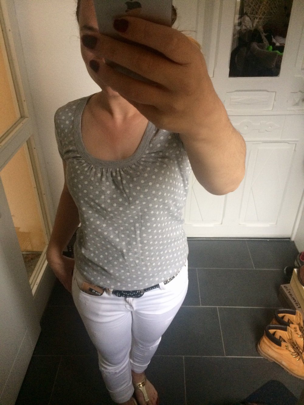 FlashLights T-Shirt Dots Punkte Polka grau weiß Gr. M