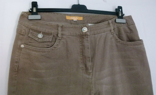Stretch Jeans im 5-Pocket-Stil, khaki, mit Verzierung, Boho Mori Büro
