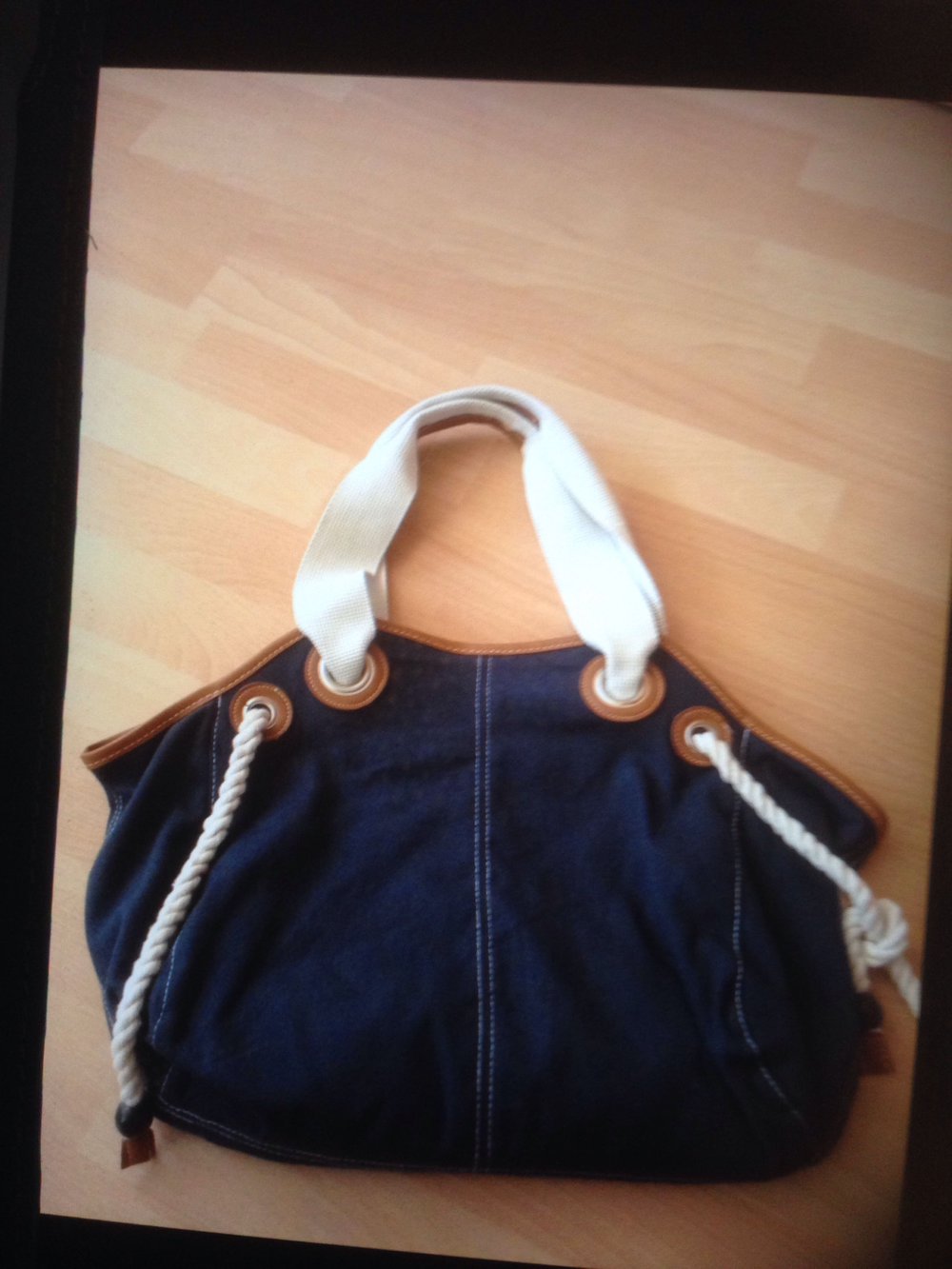 Tasche Handtasche blau weiß