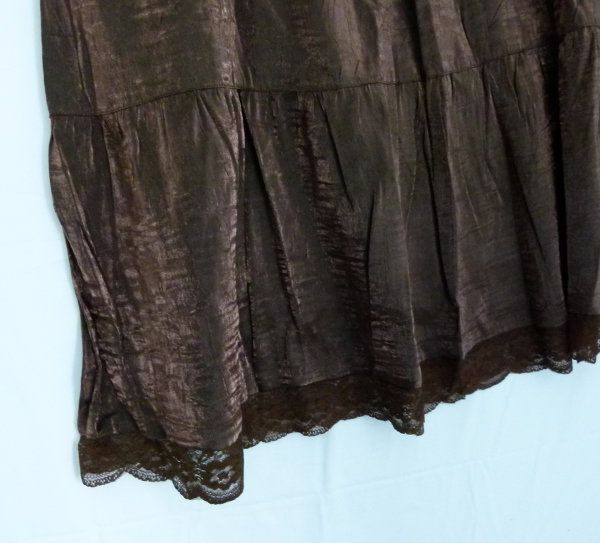 Stufen Rock aus Satin mit Spitze, braun, Mori Boho Lagenlook Goa Festival Larp Steampunk