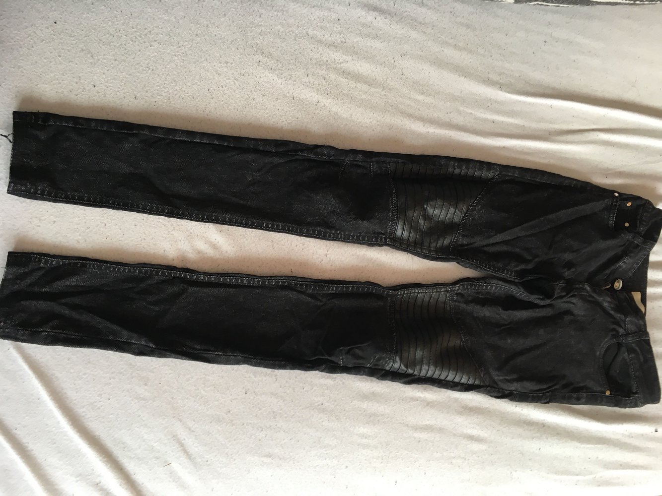 Strech jeans mit ledereinsatz, hose