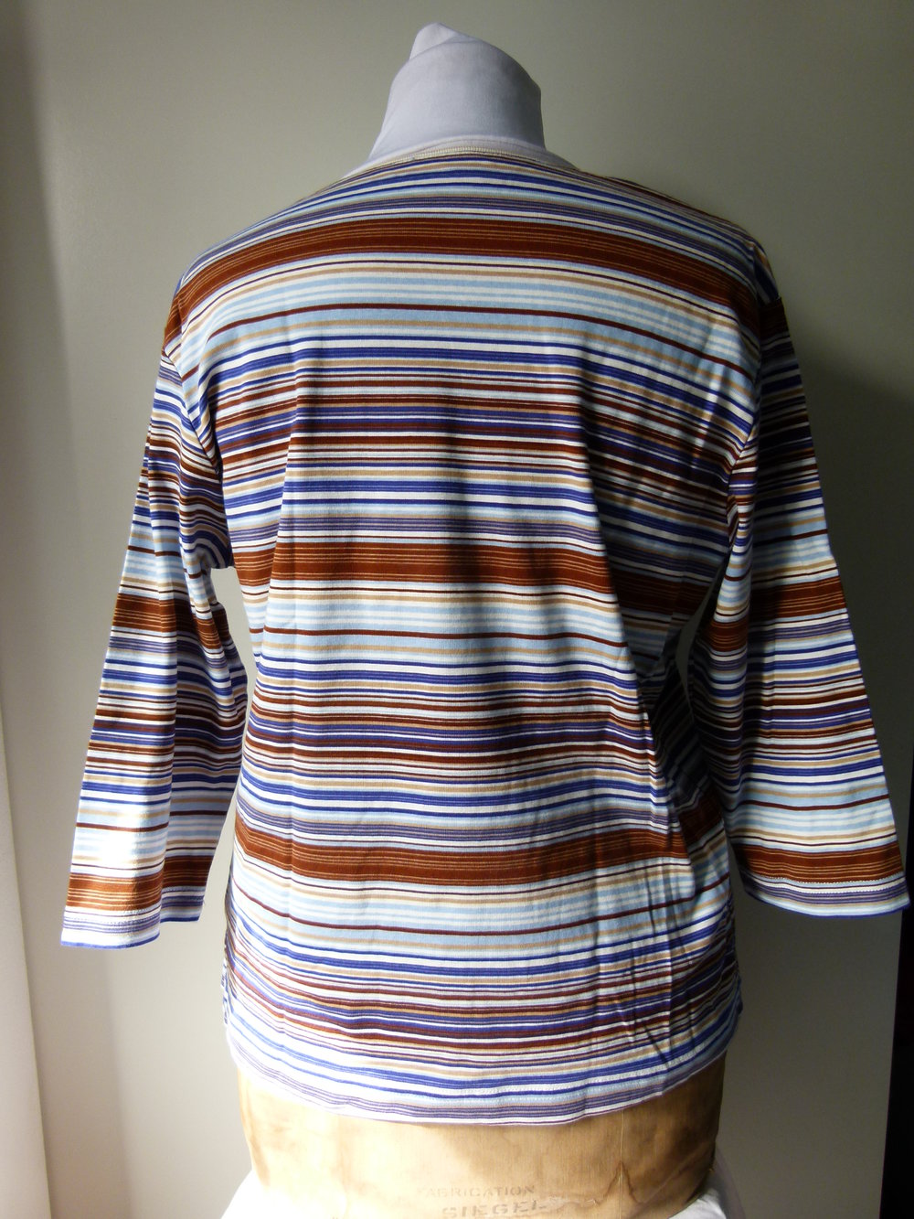 Basic Ringel Shirt, dreiviertel Arm, braun weiß blau gestreift, Casual 