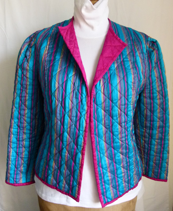 Seiden Kombination Rock & Jacke, petrol pink gestreift, maßgeschneidertes Unikat, Boho Vintage Retro Goa Lagenlook