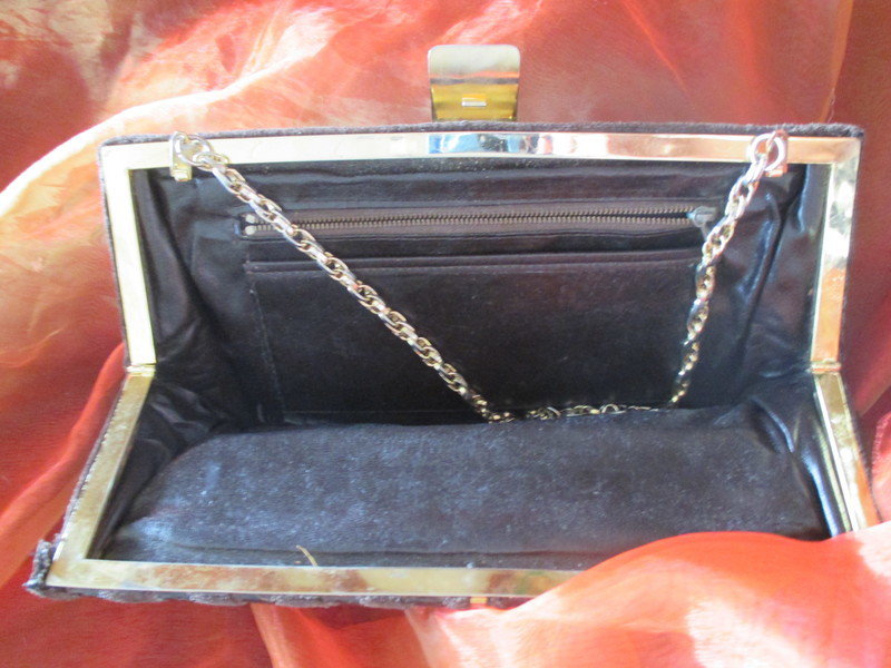 Original VINTAGE * Kroko Velours- Leder * Clutch * Tasche mit Goldkette * dunkel- braun *