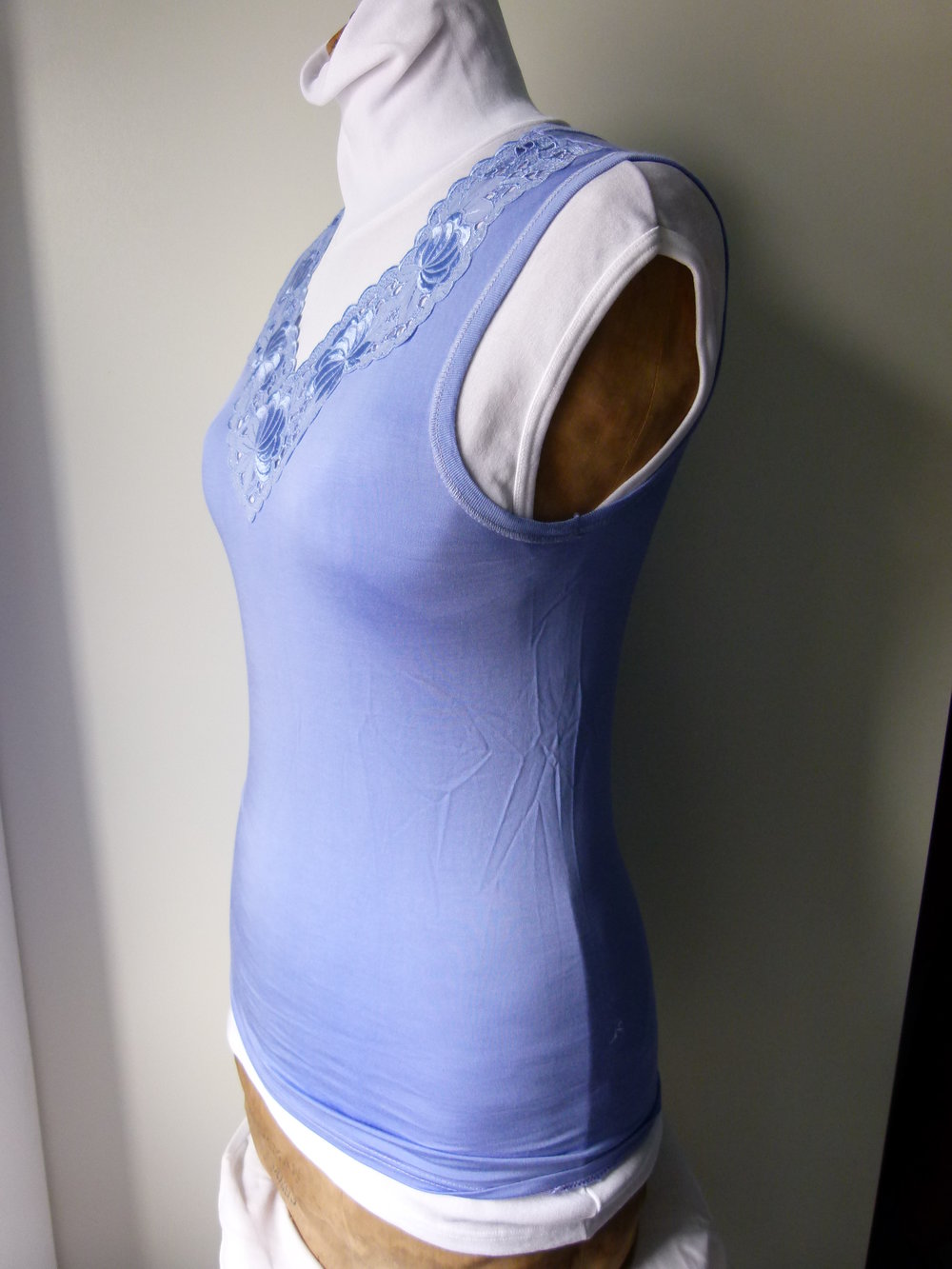 Sommer Top mit Spitze, lavendelblau violett, Boho Mori Goa Hippie Vintage Festival