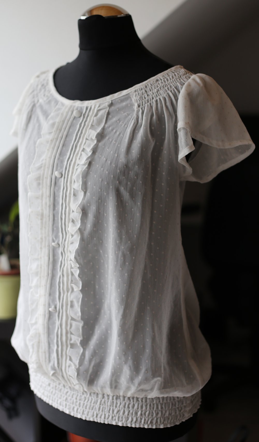 Weiße transparente Spitzenbluse 34 XS