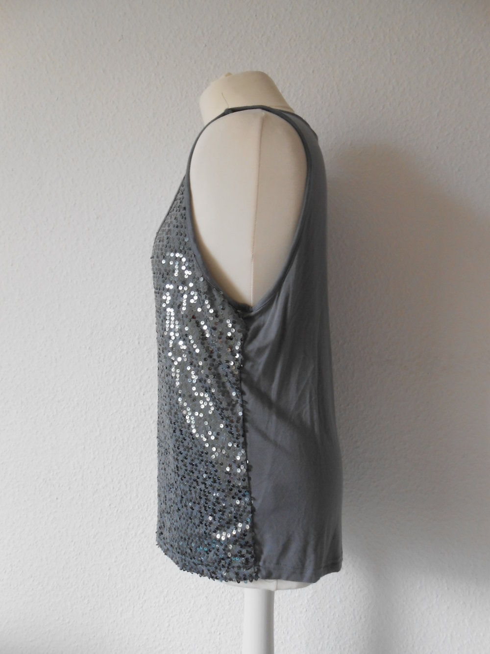Glitzer Pailletten Top grau silber L 44 46