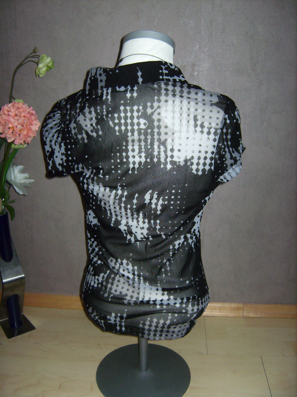 Tunika Mexx, Bluse, Hemdbluse, Gr. 38, Tunika Stretch  Oberteil Transparent  Shades of grey Shirt, InPrint Retro Mustermixprint