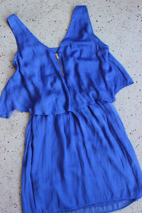 BERSHKA Satin Lagen-Kleid classic blue