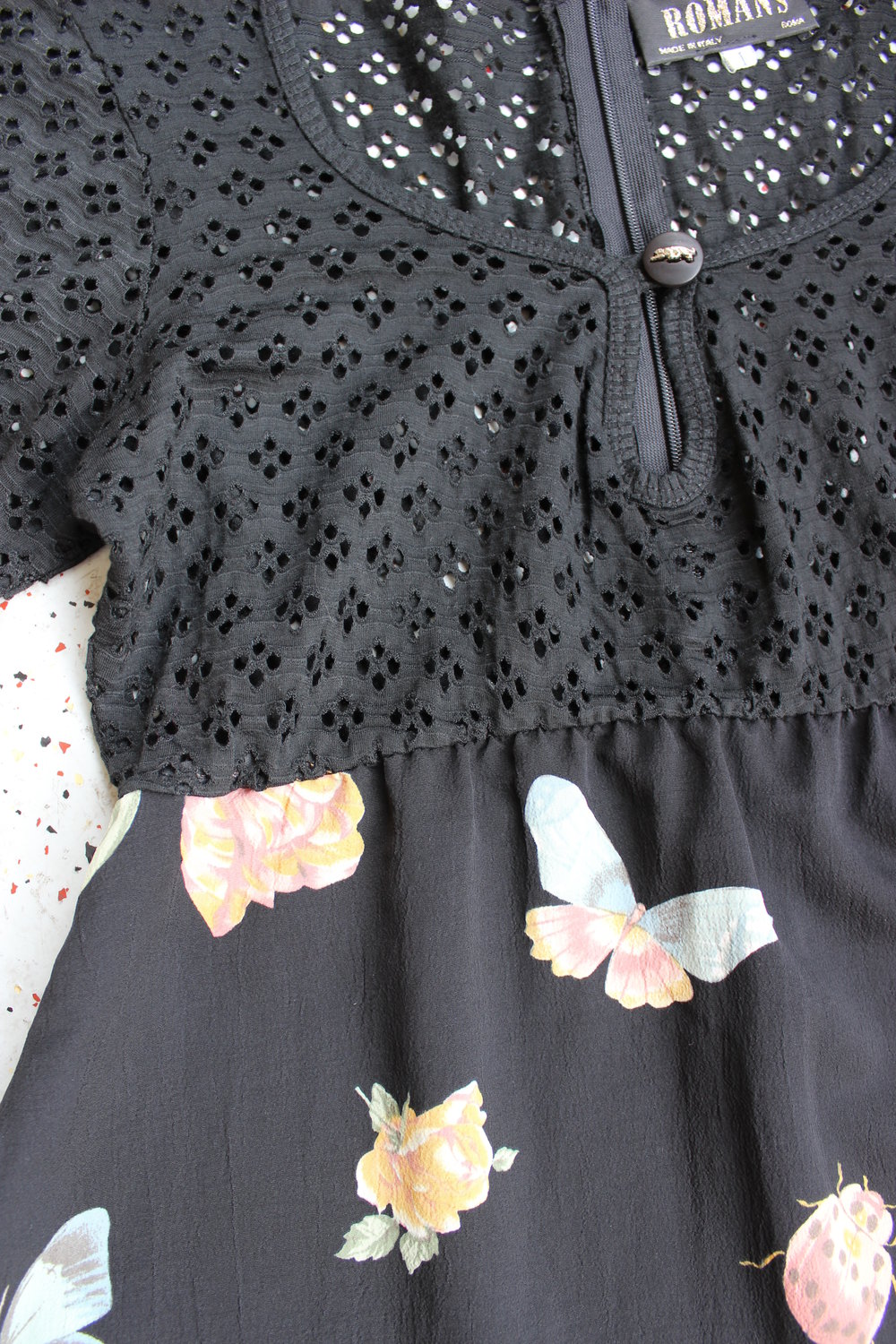 Vintage 90s ROMAN NEU! Lochstickerei Empire Kleid Unikat Butterfly