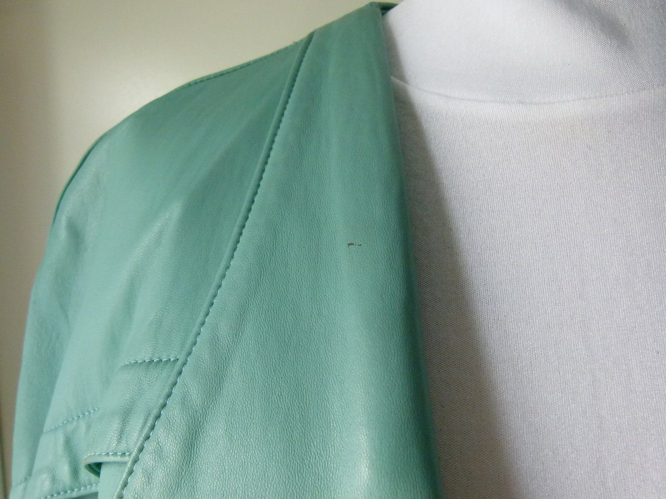 80er Jahre Leder Jacke Blazer, mintgrün pastell, Retro 80s Vintage Boho Lagenlook