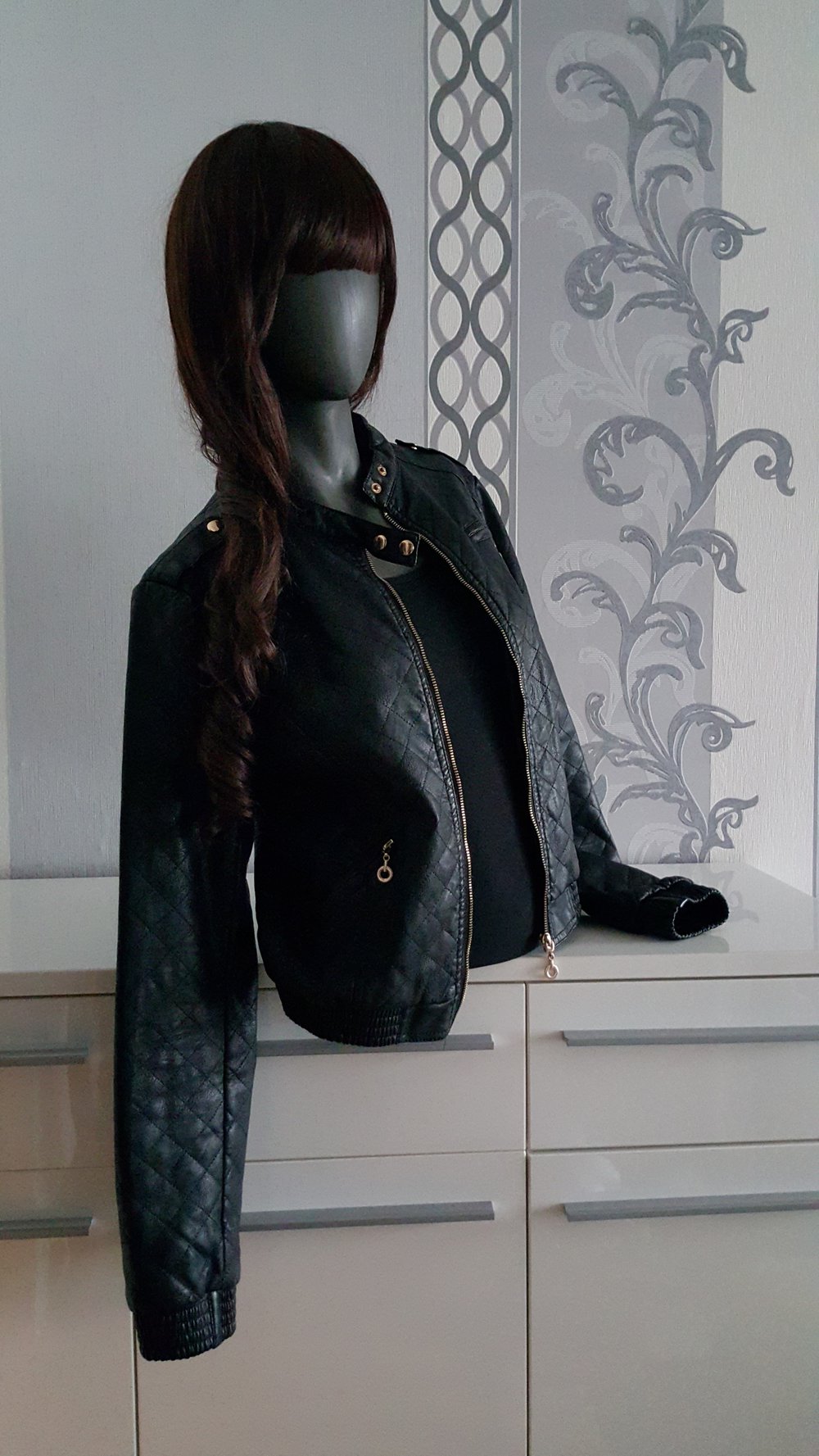 Biker Jacke Bomberjacke mit goldenen Knöpfen und Reißverschluss XL 40 / 42