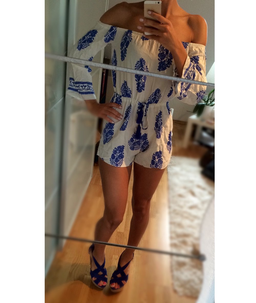 Jumpsuit Blogger Blau Weiß 