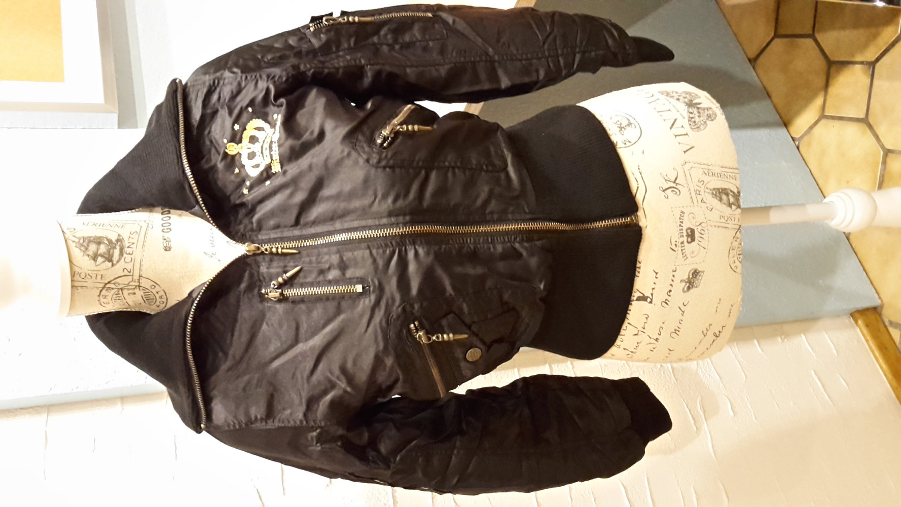 Gr.XS/34 Bomberjacke Winterjacke Übergangsjacke schwarz gold Rock