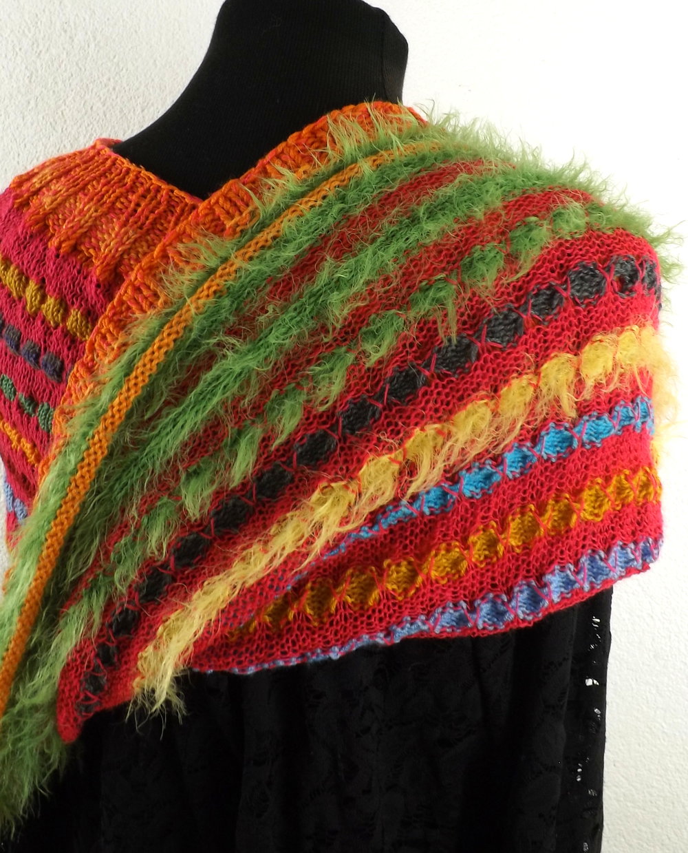 Poncho - Capelet - gestrickt - bunt