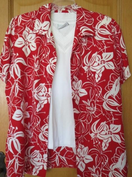 2-Teiler, Rock und Bluse, florale Muster, Gr.42/M