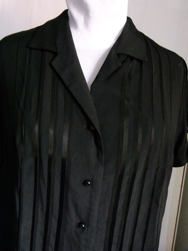 Vintage Bluse, schwarz, monochrom gestreift, Retro Sixties 60s Rockabilly Gothic Mori Retro