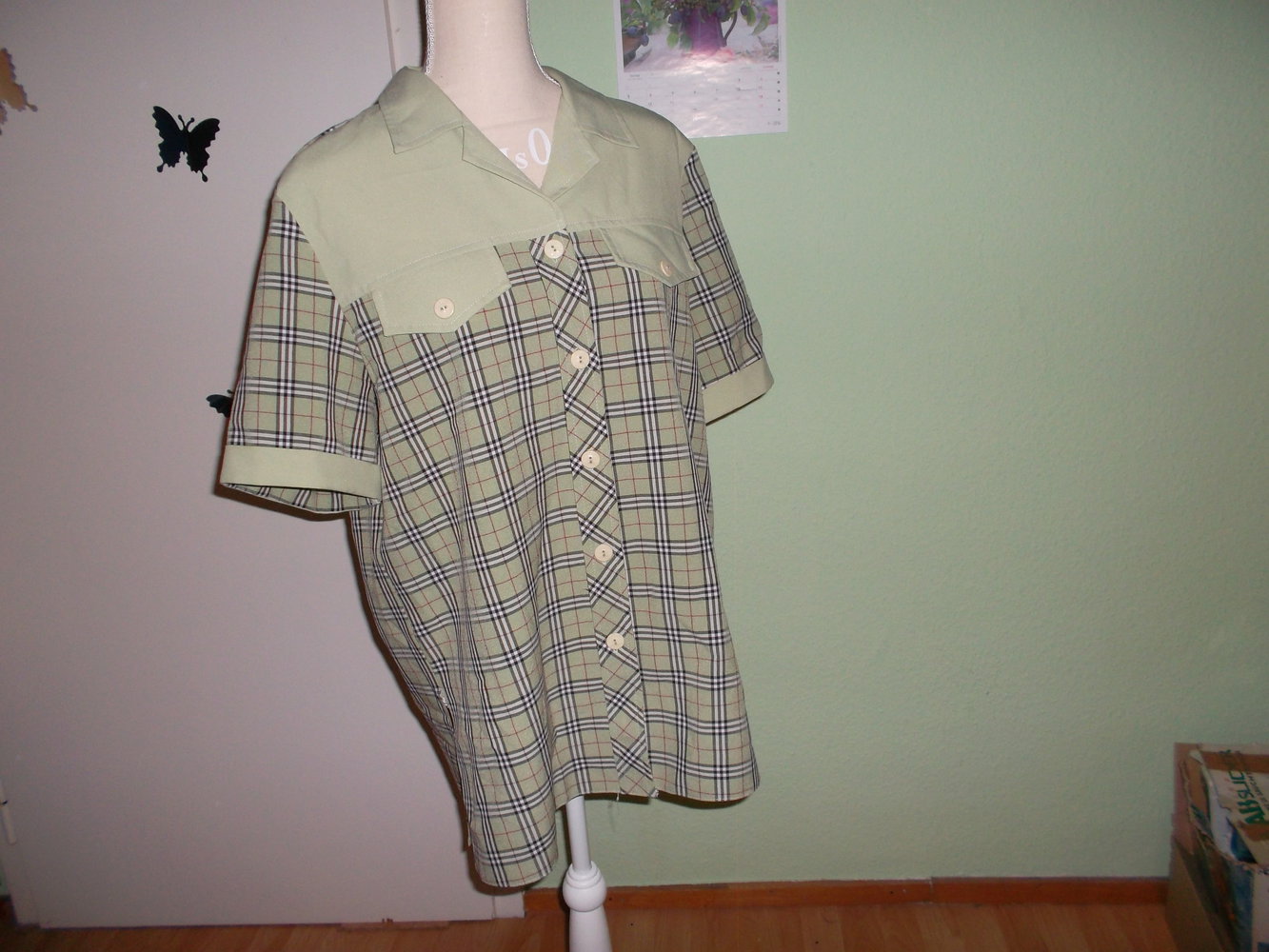 bluse/blusenjacke,grün kariert,gr. xl,neu.