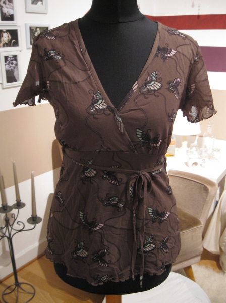 Bluse Schmetterlinge Gr. S 36 / 38 sheer braun