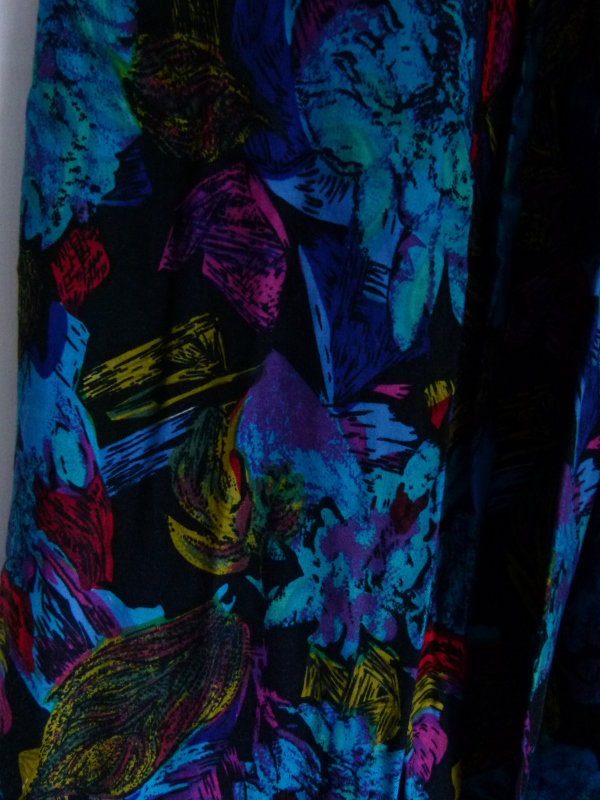 Langer Rock mit Dschungel-Muster, schwarz türkis bunt, Boho Goa Vintage Retro Festival Sommer Mori Gypsy Lagenlook Cottagecore