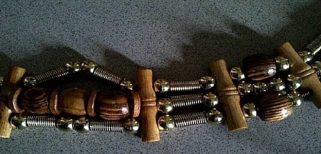 Hippie Stretch-Gürtel braun-gold Holzelemente