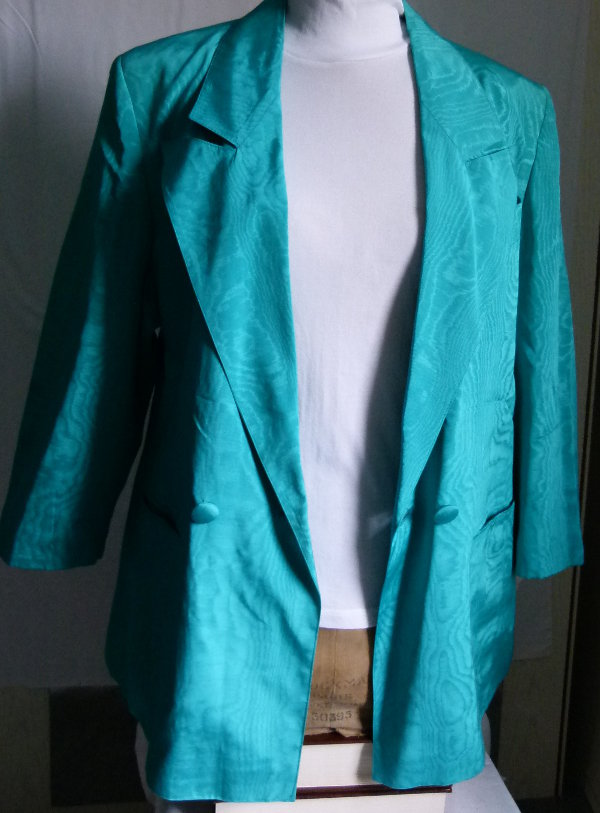 Moiré Blazer Cardigan, mint türkis, aus den 1980ern, Retro 80s Glam Vintage Lagenlook