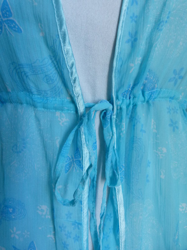 Chiffon Cardigan, türkis, Schmetterling Paisley-Muster, Mori Elfen Goa Sommer Festival Boho Hippie Lagenlook
