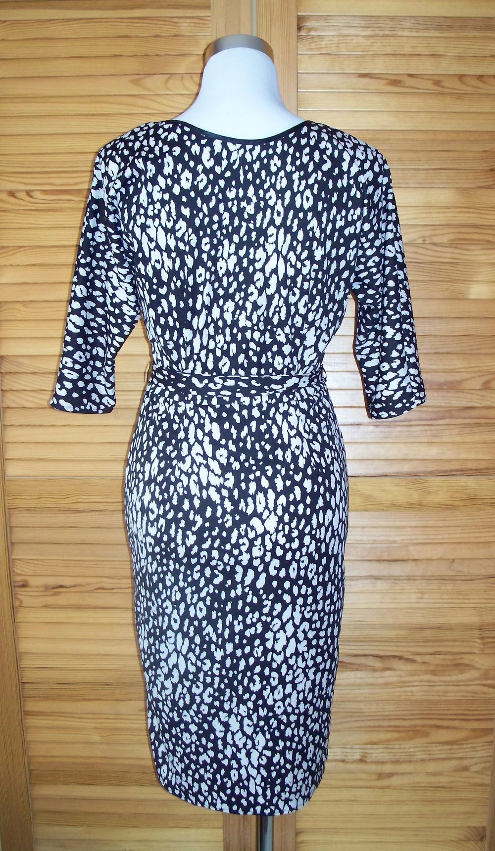 VINTAGE// Knielanges 80er-Kleid gemustert schwarz/ weiß Gr. 36/ 38