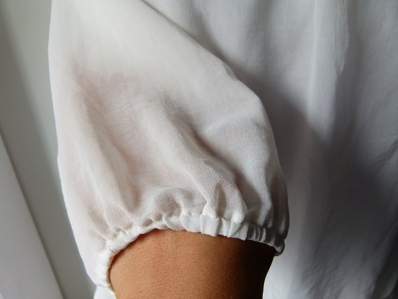 Chiffon Bluse Tunika, creme nude weiß, Boho Mori Lagenlook Granny Vintage