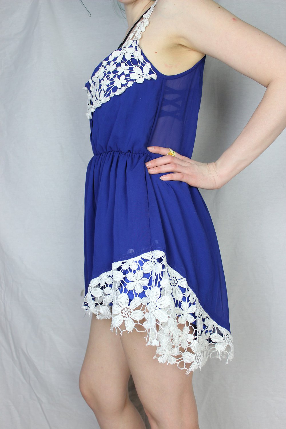 Jumpsuit Blau Weiß mit Spitze 36 / 38 sommer locker luftig