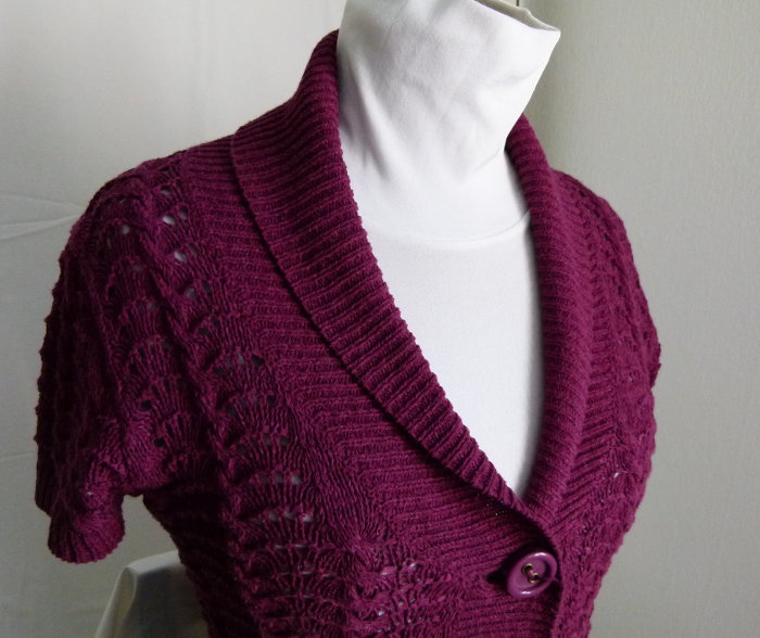 Strickjacke Cardigan, Kurzarm, violett, Mori Festival Goa Lagenlook Sommer Boho