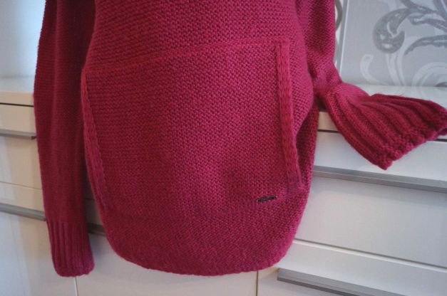 Langer Rollkragen Pullover Magenta mit Reißverschluss und Tasche ausgez. L auch XL 40 42