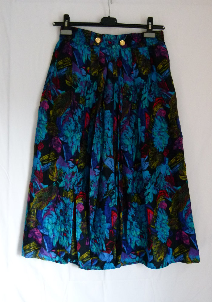 Langer Rock mit Dschungel-Muster, schwarz türkis bunt, Boho Goa Vintage Retro Festival Sommer Mori Gypsy Lagenlook Cottagecore