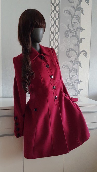 .:: NEU Süßer Mantel lang Magenta Lolita Babydoll Knopfreihen Wellenform 40 / 42 14 L / XL ::.
