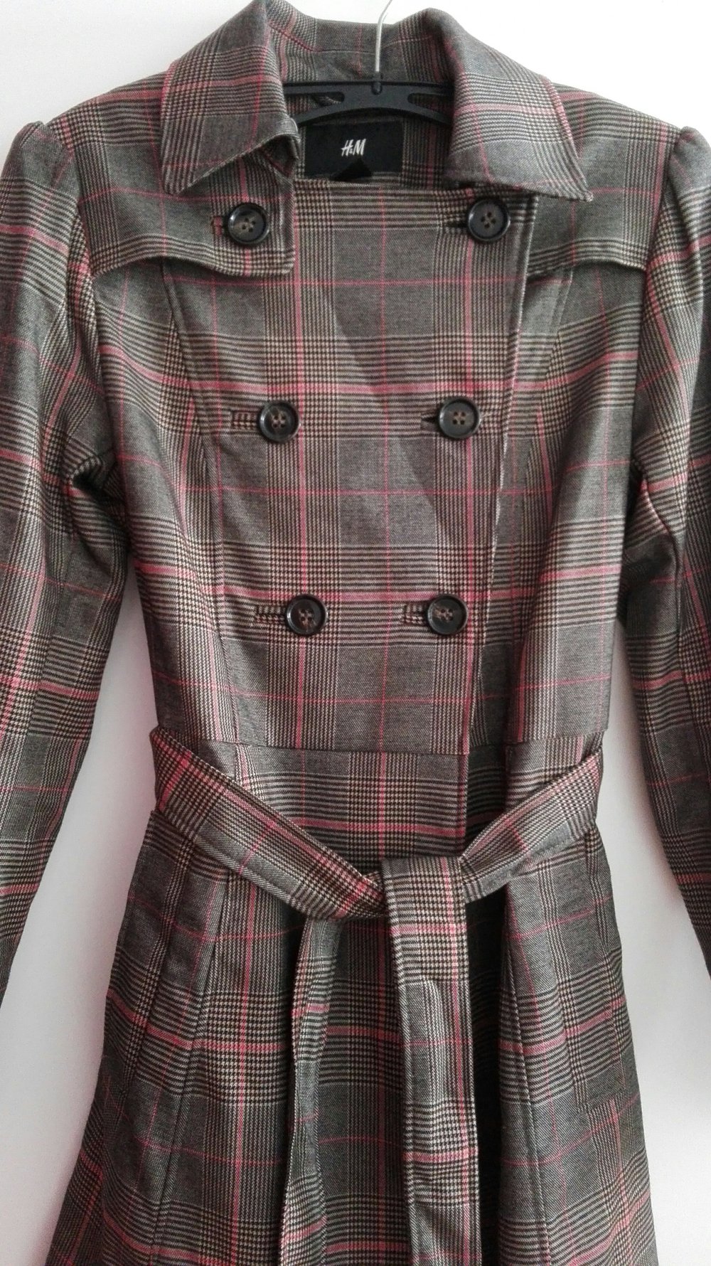 Pink/grau karierter Mantel, Größe 34, H&M