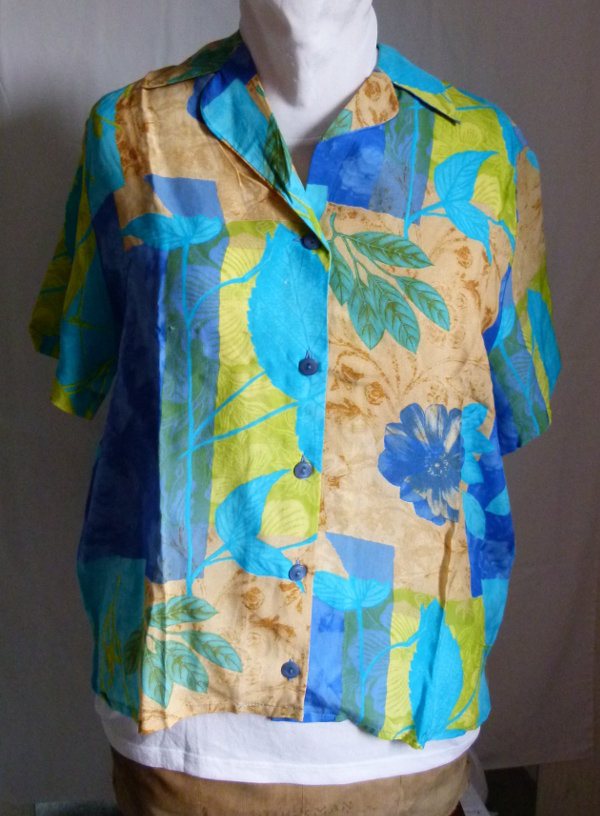 Sommer Bluse mit Natur-Motiv, grün blau türkis, Boho Strand Goa Festival Hippie Landleben Mori