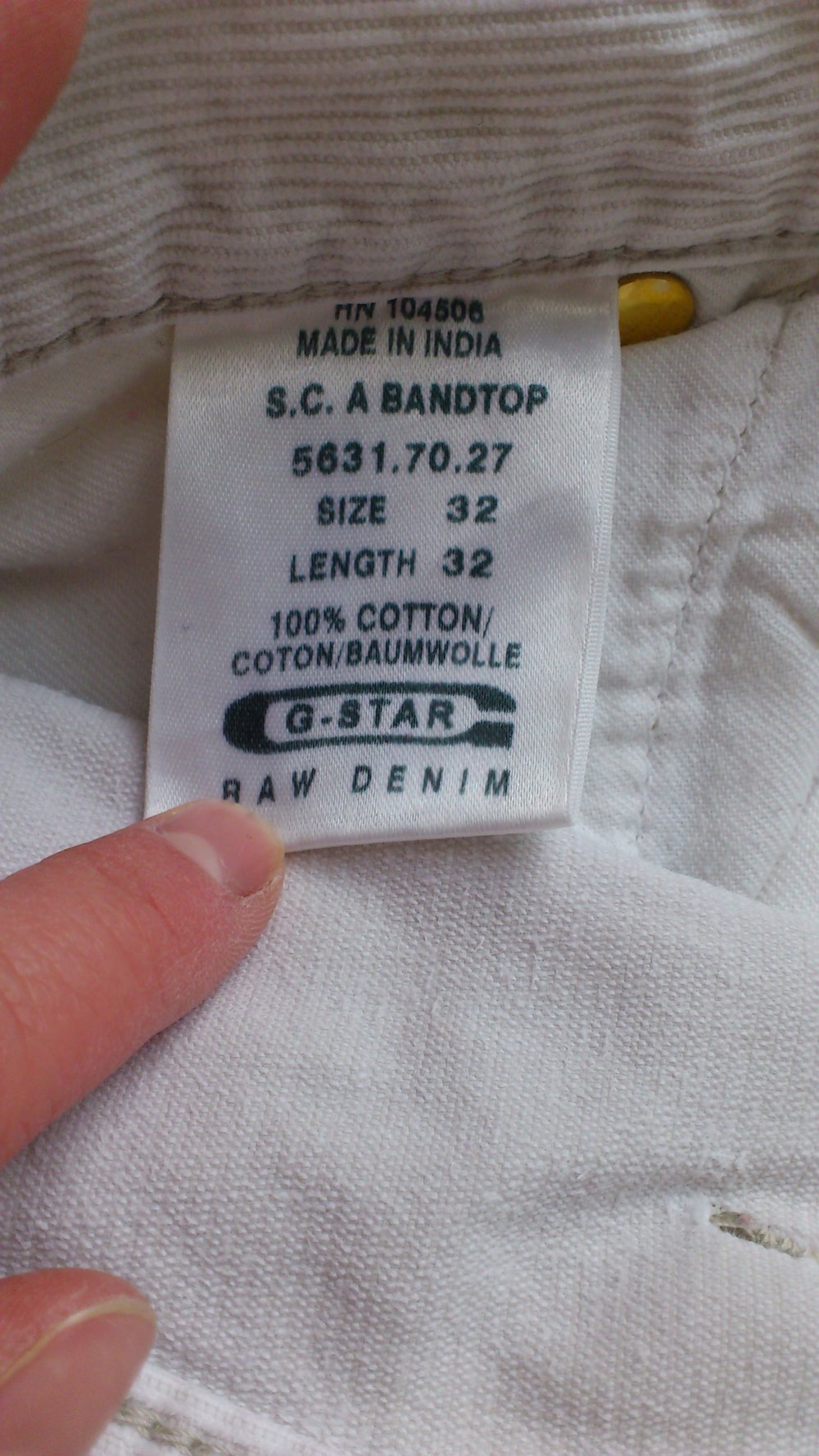 Weiße Herrenhose Gr. 32/32 G-Star weiss gold 