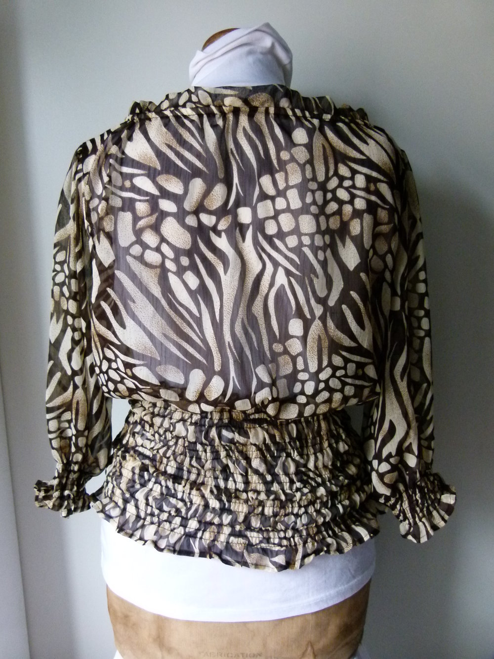 Chiffon Bluse Tunika im Leo-Look, Animalprint, braun nude, Boho Mori Goa Festival Sommer Strand Lagenlook