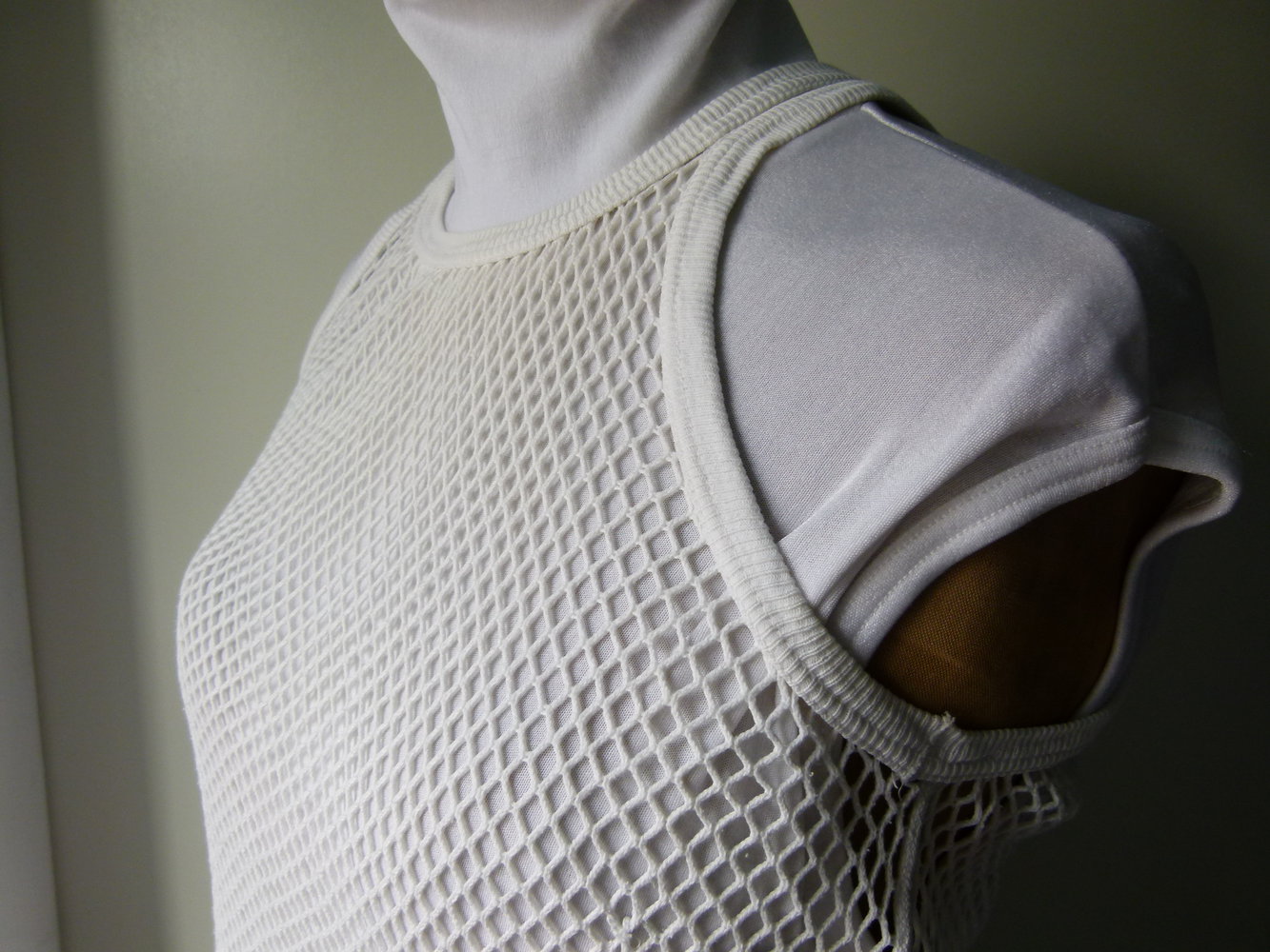 Netz Tanktop Top, unisex, weiß, Baumwolle, aus den 70ern, Vintage Retro Boho Festival Goa Hippie 70s
